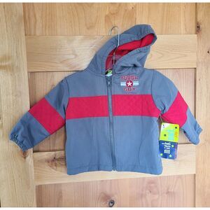 NWT Mick Mack 12 Months Baby Toddler Boys Zip Up Jacket Coat Gray Red New 12m